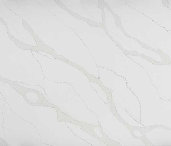 Elegant Calacatta Calypso marble with bold, striking veining and a luxurious white and gold color palette